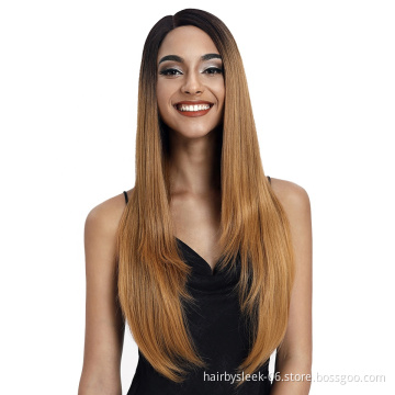 ''REBECCA FASHION''  28 inches Ombre Blonde Long Straight Heat Resistant Fiber Lace Front Wigs Synthetic Hair Wigs For Women